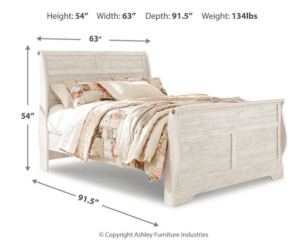 Willowton Queen Sleigh Bed Whitewash