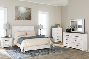 Gerridan Queen Panel Bed with Dresser & Mirror, Chest & Nightstand White/Gray