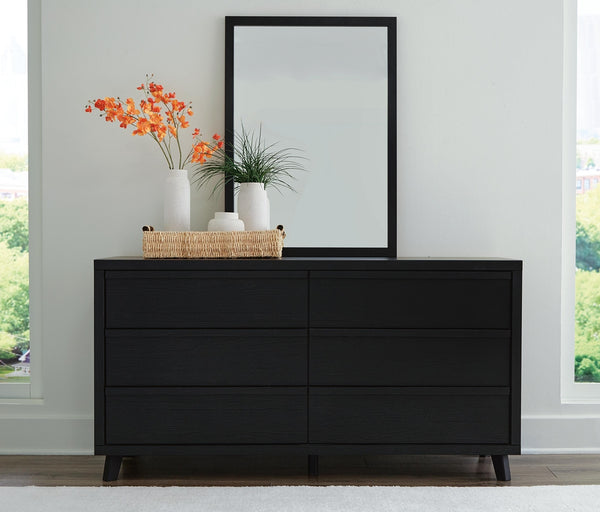 Danziar 6-Drawer Dresser & Mirror Black