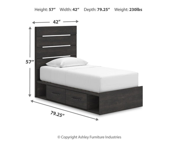 Hollivern Twin Panel Bed with Storage Dark Gray