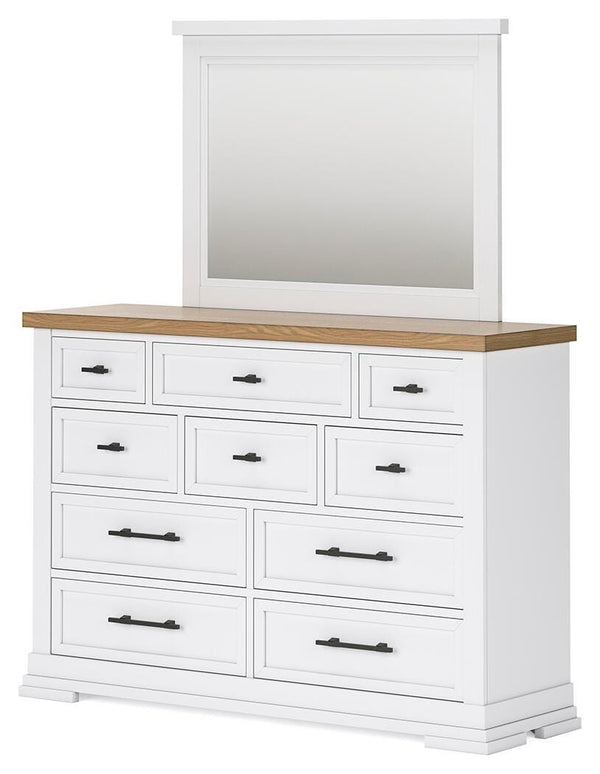 Ashbryn 10-Drawer Dresser & Mirror White/Natural