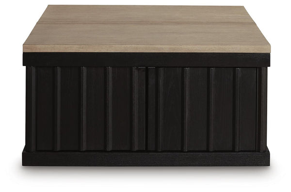Rylandyn 2-Door Lift-Top Castered Coffee Table Black/Light Brown