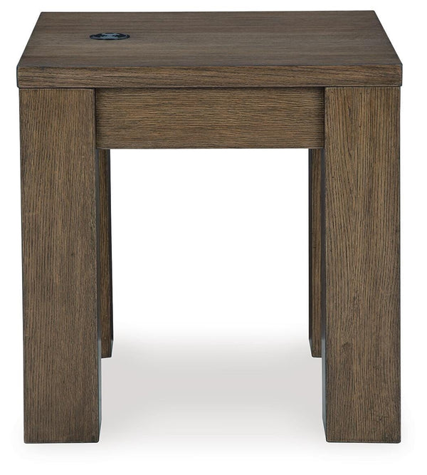Rosswain End Table with USB Warm Brown