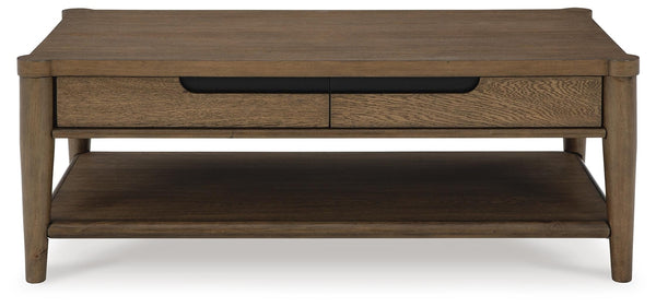 Roanhowe 2-Drawer Rectangle Coffee Table Brown
