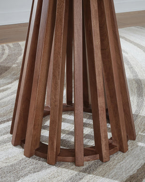Kallari Round End Table Warm Brown/Black