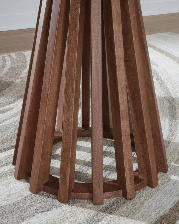 Kallari Round End Table Warm Brown/Black