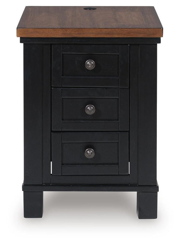 Wildenauer 3-Drawer Chairside End Table with USB Brown/Black