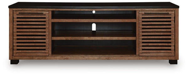 Kallari 84-Inch 2-Door XL TV Stand (Fireplace Optional) Warm Brown/Black