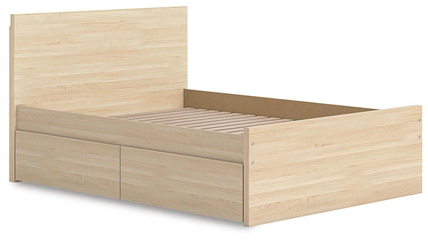 Onita Full Panel Platform Bed with 1 Side of Storage Natural