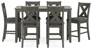 Caitbrook Counter-Height Rectangle Dining Table & 6 Barstools Gray