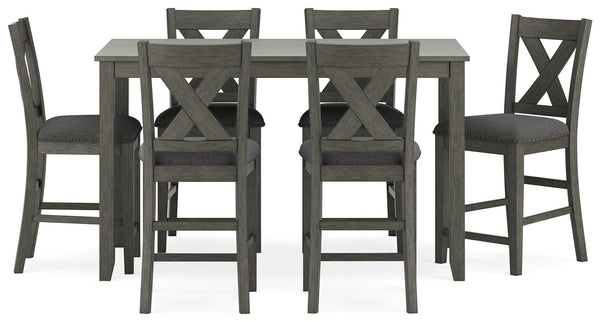 Caitbrook Counter-Height Rectangle Dining Table & 6 Barstools Gray
