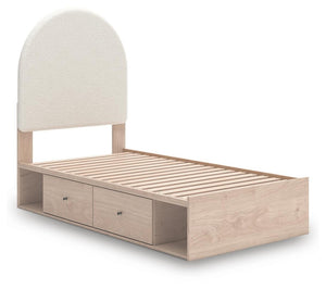 Arloster Twin Upholstered Panel Bed with 2-Drawers of Storage Tan/White