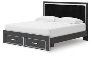 Zuraleus King Upholstered Panel Platform Storage Bed Black