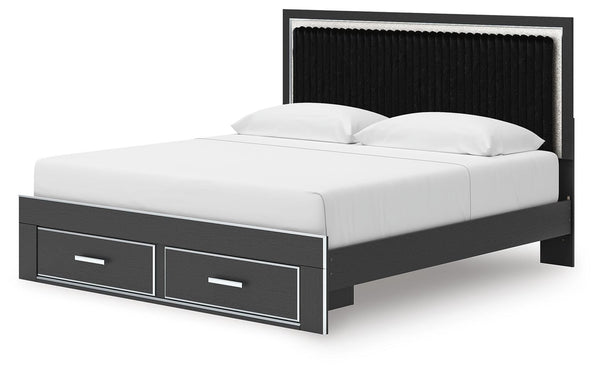 Zuraleus King Upholstered Panel Platform Storage Bed Black