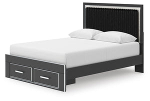 Zuraleus Queen Upholstered Panel Platform Storage Bed Black