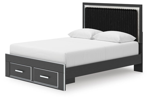 Zuraleus Queen Upholstered Panel Platform Storage Bed Black