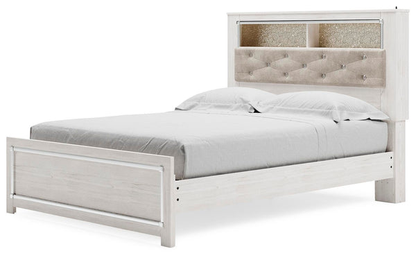 Altyra Queen Panel Bookcase 2-Drawer Storage Bed White