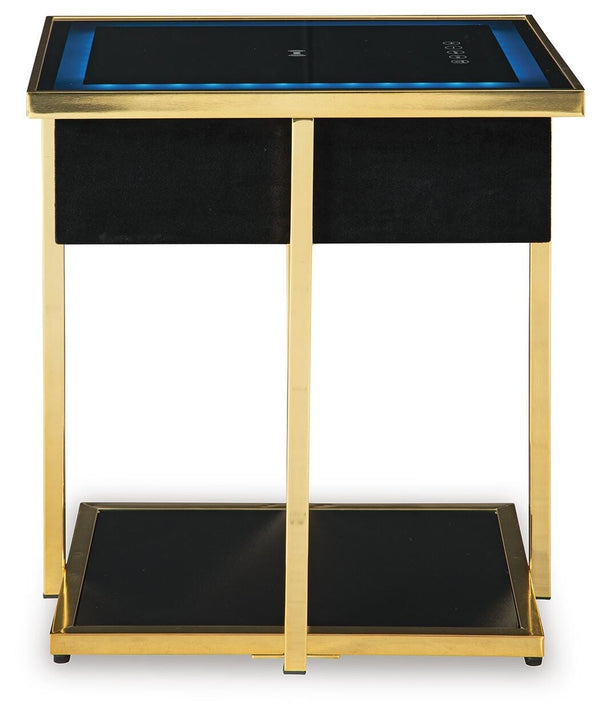 Rexwell Rectangle Accent Table with Speaker & USB Black/Gold Finish