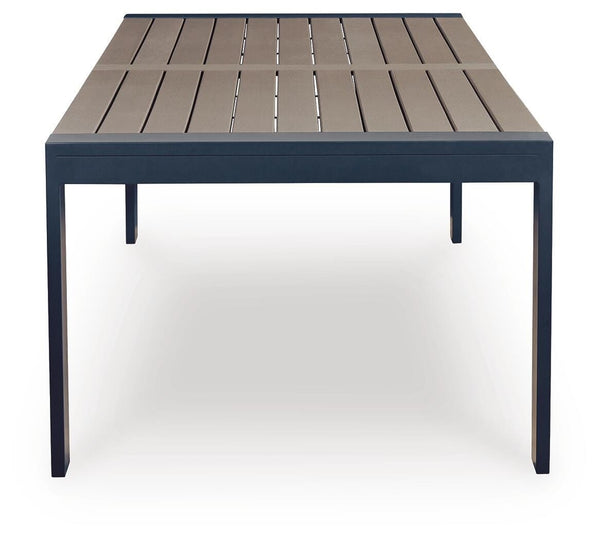 East Beach Outdoor Rectangle Dining Table with Umbrella Option Navy Blue/Driftwood