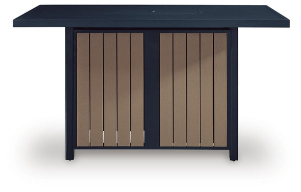 East Beach Outdoor Bar Table with Fire Pit Navy Blue/Driftwood