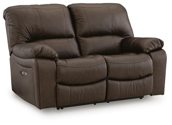 Leesworth Power Reclining Sofa, Loveseat & Recliner Dark Brown