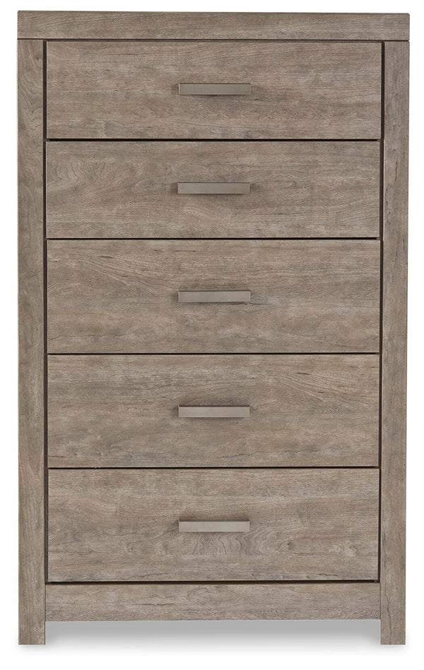 Culverbach Queen Panel Bed, Dresser, Mirror, Chest & 2 Nightstands Gray