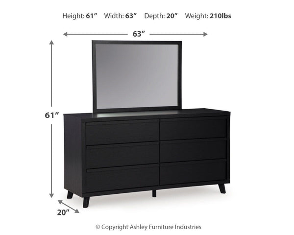 Danziar King Panel Bed, Dresser, Mirror & Nightstand Black