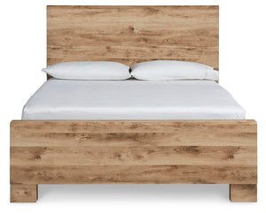 Hyanna Queen Panel Bed with Dresser, Mirror & 1 Nightstand Tan Brown