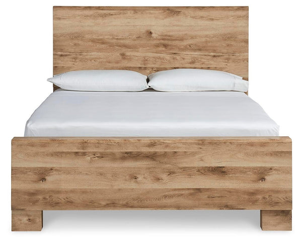 Hyanna Queen Panel Bed, Dresser, Mirror, & Nightstand Tan Brown