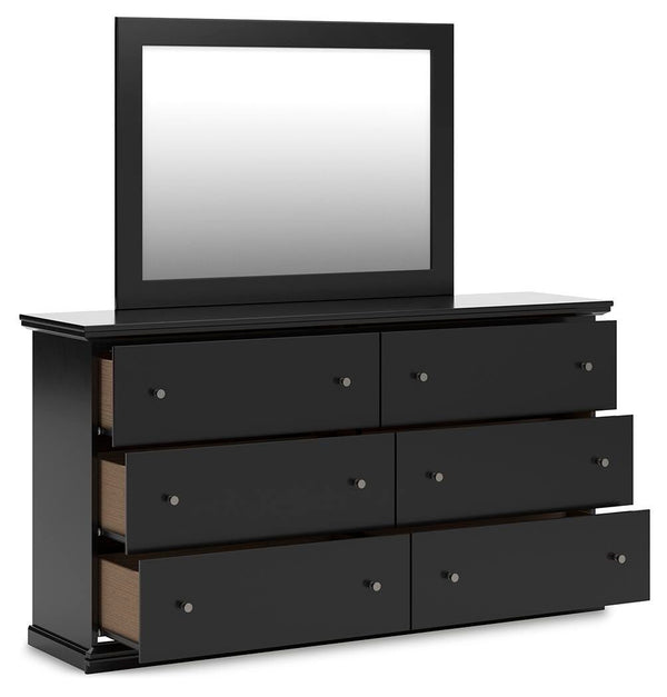 Maribel Queen Panel Bed with Dresser, Mirror & 2 Nightstands Black