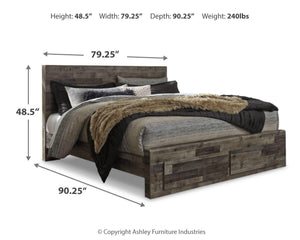 Derekson King Panel Storage Bed & 2 Nightstands Multi Gray