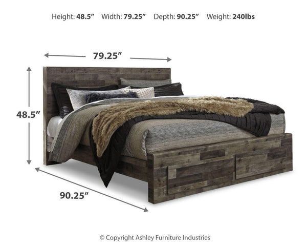 Derekson King Panel Storage Bed & 2 Nightstands Multi Gray