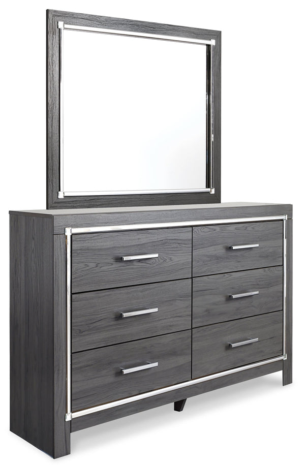 Lodanna King Upholstered Storage Bed, Dresser, Mirror, Chest, & Nightstand Gray
