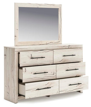 Lawroy Queen Storage Bed, Dresser, Mirror, Nightstand Light Natural