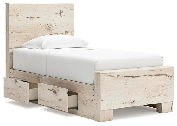 Lawroy Twin Panel Bed with Storage & Nightstand Light Natural