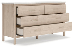 Cadmori Queen Upholstered Panel Bed, Dresser & Nightstand Two-tone