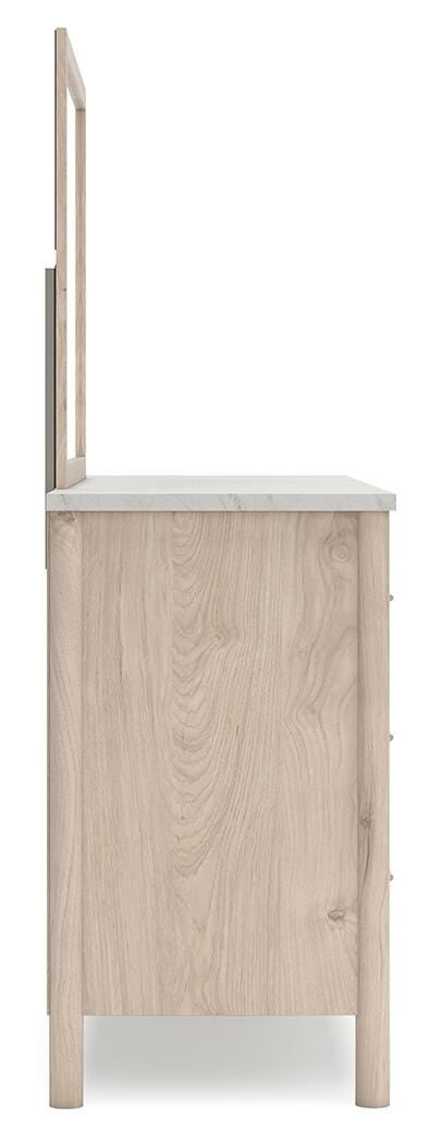 Cadmori King Upholstered Panel Bed, Dresser, Mirror & Nightstand Two-tone