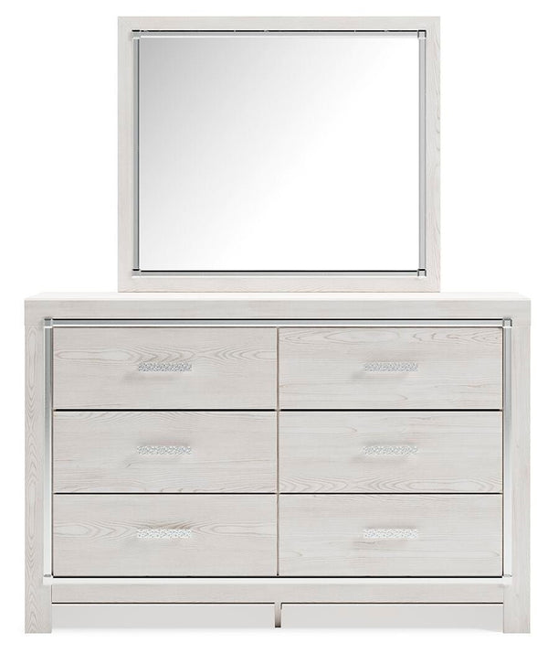 Altyra King Upholstered Panel Bed, Dresser, Mirror, & Nightstand White