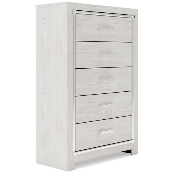 Altyra Queen Upholstered Panel Bed, Dresser, Mirror, Chest & 2 Nightstands White