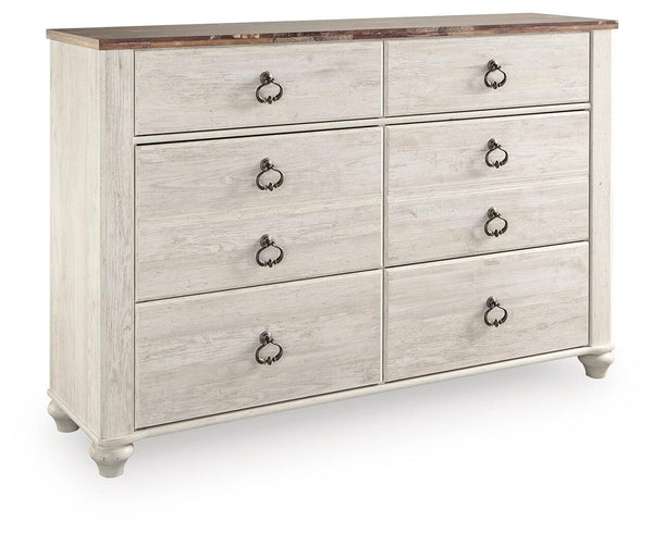 Willowton King Sleigh Bed, Dresser & Nightstand Whitewash