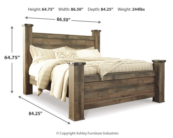 Trinell King Poster Bed, Dresser, Mirror & Nightstand Brown