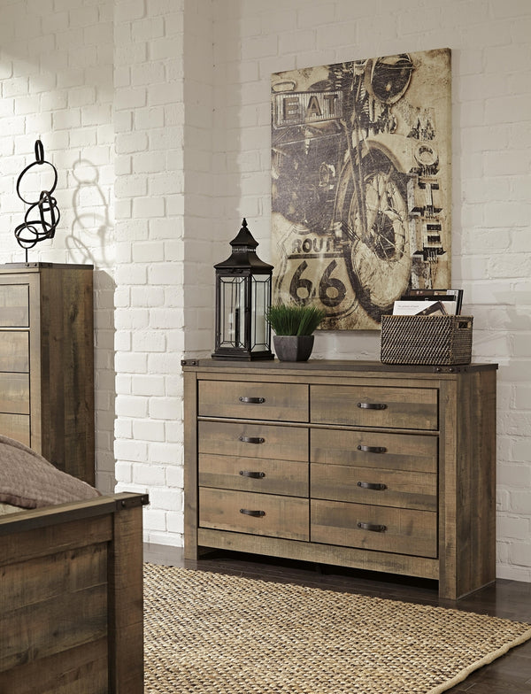 Trinell Full Panel Bed with Storage & Dresser Brown