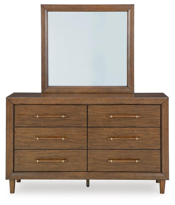 Lyncott California King Upholstered Bed, Dresser & Mirror Brown