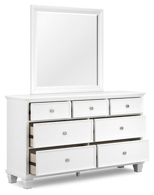 Fortman King Panel Bed, Dresser, Mirror & Nightstand White