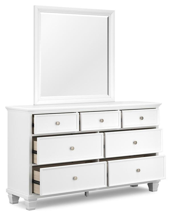 Fortman King Panel Bed, Dresser, Mirror & Nightstand White