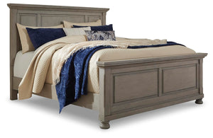 Lettner King Panel Bed with Dresser, Mirror & Nightstand Light Gray
