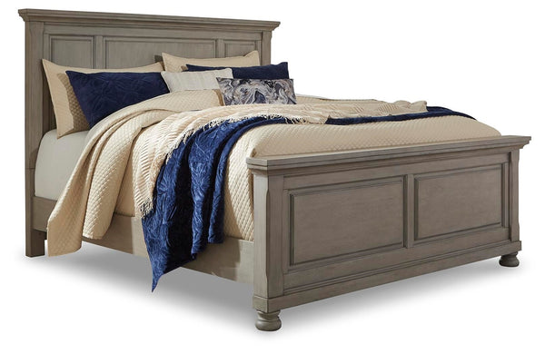 Lettner King Panel Bed with Dresser, Mirror & Nightstand Light Gray