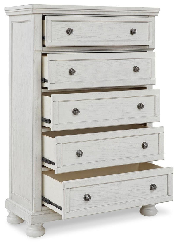 Robbinsdale Queen Panel Storage Bed, Dresser, Mirror & Chest Antique White