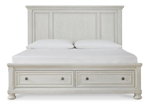 Robbinsdale Queen Storage Bed, Dresser, Mirror & Nightstand Antique White