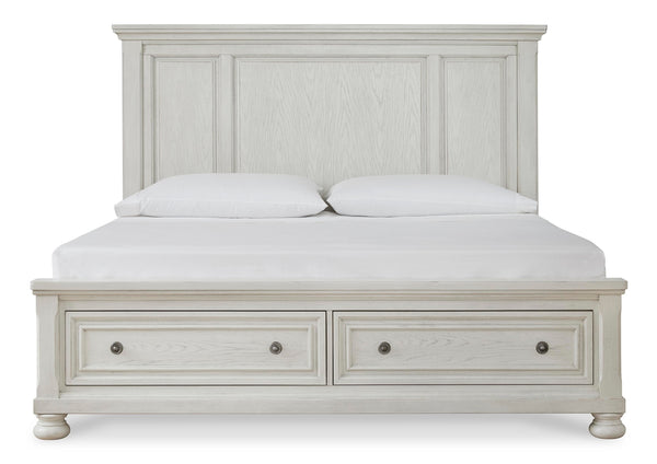 Robbinsdale Queen Storage Bed, Dresser, Mirror & Nightstand Antique White